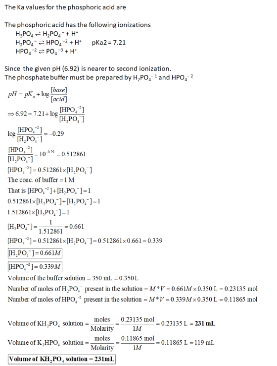 The Ka values for the phosphoric acid are The phosphoric acid has the following ionizations H3PO4 = H2PO4 + H+ H2PO4 = HPO4-2