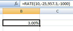 RATE(10,-25,957.3,-1000) 3.00%