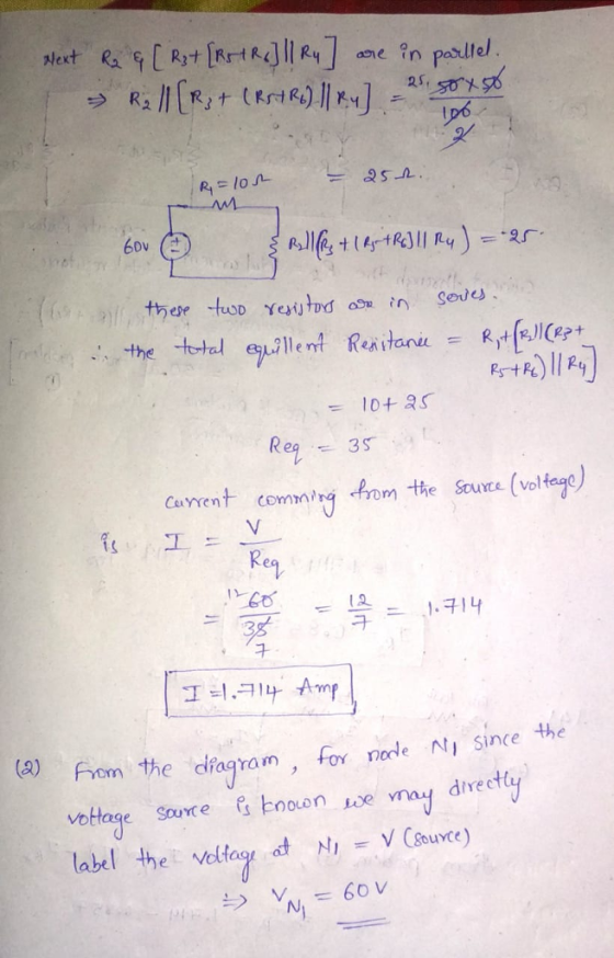 these tuoo n Seve Re Cunrent commin rom the scunce (vol Re 3 (2) from e dfagram, fov node N, sin(e the direct votage Sone bnoon se label the vefag-V Counce) Ni