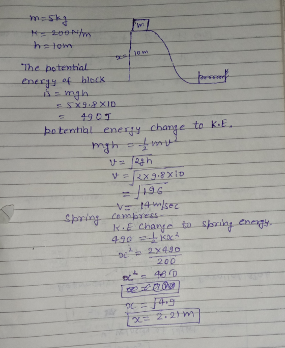 maskg Ka 200Nm halom om The potential energy of block sa mgh SX9.8 X10 E 49 OT potential energy change to K.E. mgh - I muz v