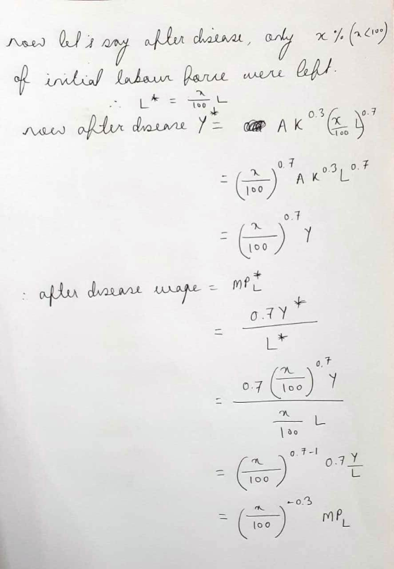 now lets say after disease, anly x % (x (100) of initial labour force were left. new after disease y te cep Ako? ( 10.7 Ак 0