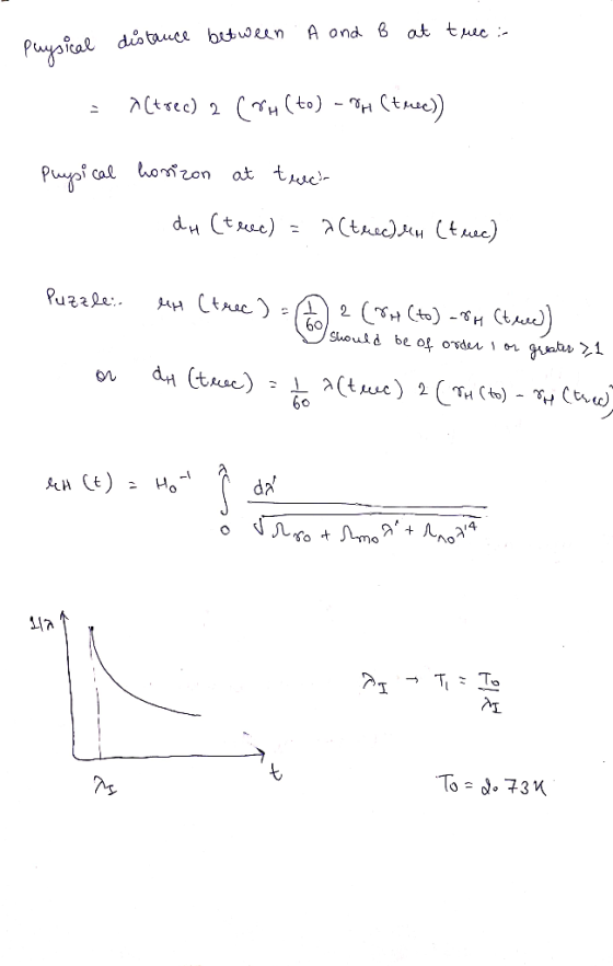 A ond B at trec :- Puysical dis tauce between ACtrec) 2 (Tu (to) - TH (truc) Puysi cal honizon at truc- a (trec) en (tuee) du