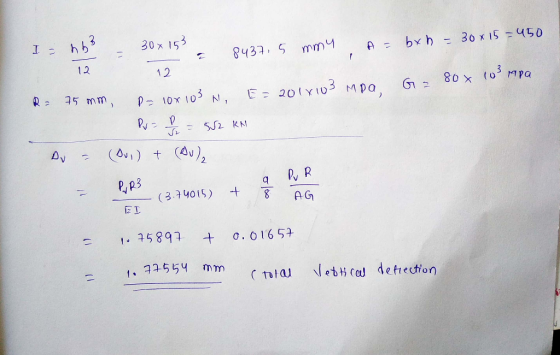 1.2 12 ID 663 30x153 cm = 8437.5 mmy A=bxh = 30x15=450 R = 75 mm, p= 10x 103 N, E= 2018103 Moa, G= 80 x 10 mpa Pr = f / 2 = 5