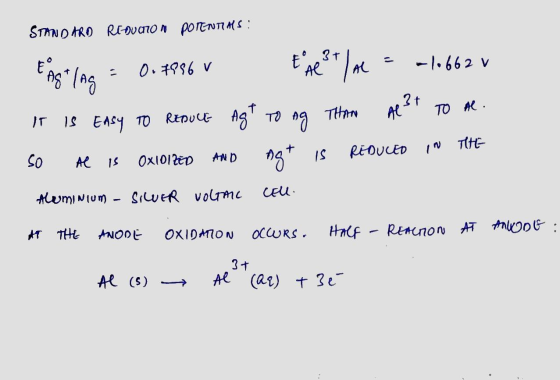STUNDARO RIGUANON POTENTIALS: Eag (Ag = 0.4786 V tfe/mL = -1.662 v It is Easy TO REDUCE Agt to Ag THAN A²t to Hl. so Al is O