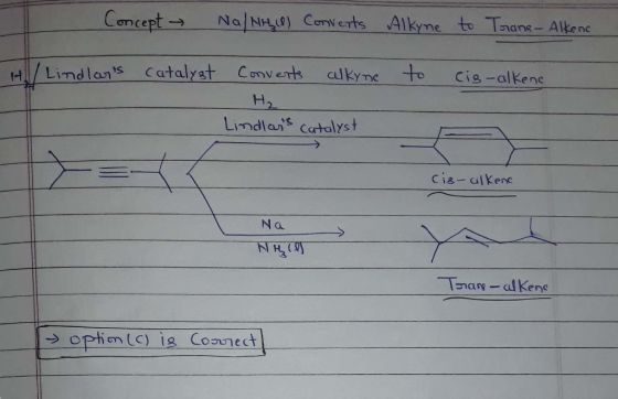Concept → Na/NHU) Convents Alkyne to Trane - Alkene 4. / Lindlars catalyst to cis-alkene Convents calkyne Hz Lindlans catal