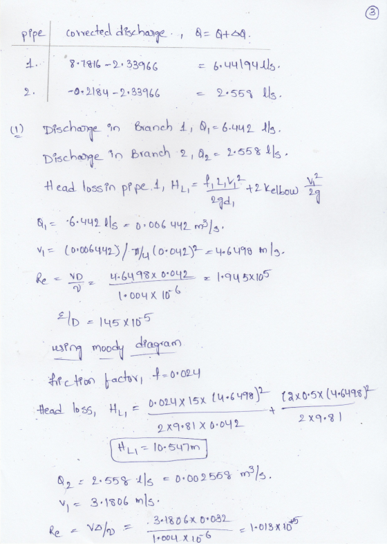 pipe corrected discharge 1 Q=Q+0Q. 8.7816 ~2:33966 = 6.44194 s. 2. -0.2184 -2,33966 2.558 Ils 2 +2 Kelbow Revo V (1) Discharg