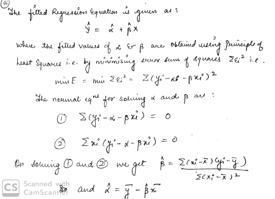 The filted Reguession equation is gives as a Wis A minum where the fitted values of a Euß are obtained using principle of hea
