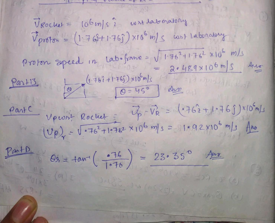 in Ano Builder AR J Rocket = 106m/s ? wat laboratory I proton - (1.7 6ật 1765) x108 m/s wast Laboratory Proton speed Labe fra