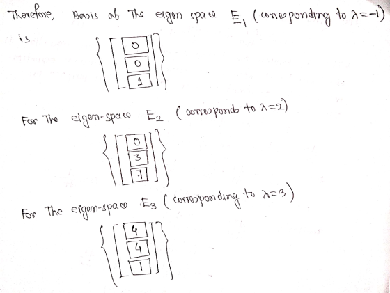 Therefore, Basis of the eigm space E, (corresponding to a=-1) eigen-space E2 For The ( corresponds to 2=2) for the eigen-spac