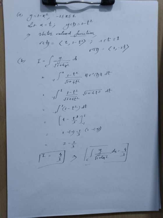 y=1-2, IER51 Let a x=t; Vector valued function ges=1-t² reta (t, 1-22); rets1 riety = (1-2) -S I - I rectill at 1+ 41² +4E2 S