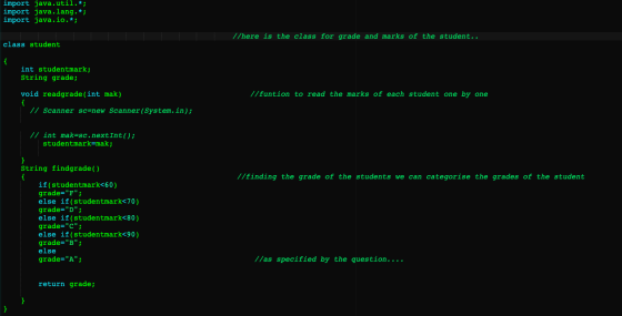 import java.util.*; import java.lang.*; import java.io.*; //here is the class for grade and marks of the student.. class stud