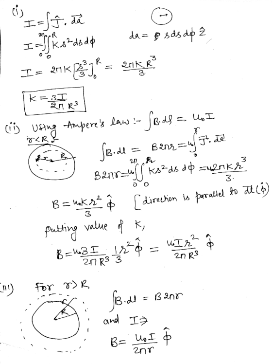 26. R I-lj. da ☺ - da = B sds do I = 21 KJS = enķR s<R (i) using Amperes law :- (Bids = Us I Best Sede = Ben=uft.de 20 R Ba