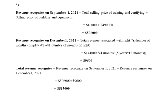 Revenue recognize on September 1, 2021 = Total selling price of training and certifying + Selling price of building and equip