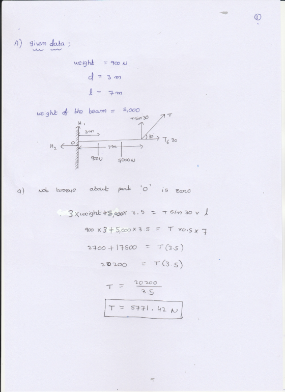 A) givom data 3 m weight of be beam = s,ooo ㅜSim 30 3m 30 7 2負200 20 20O