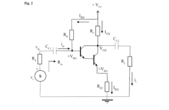 Fig. 2 +V CC IBQ RC Ica RE Cc2 V. in Ca in CQ R +V BO R. in R. + +V EO RB2 TEQ