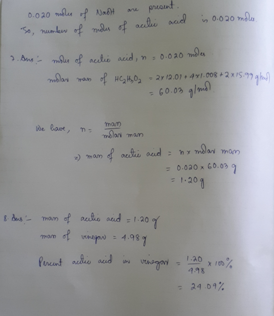 preant males of Nadt nu 0.020 s 0.020 mdlu So, numkw of les of acle aad .Aus maus of acelo acid, n 0.0a0 mSles 2x 12.01+ 4x1.