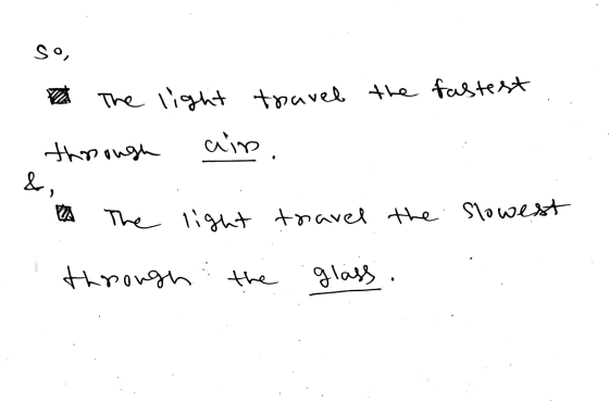 so, travel the fastest The light through ain &, The light travel the slowest through the glass .