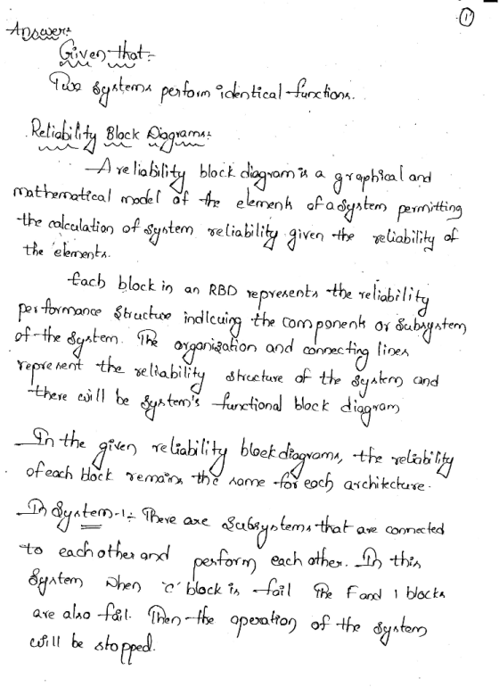 0 Ye liabI o C e lemen a ろten) the colculalion of Syhtem se liability given -the zeliability of the elmrenta ac block in an R