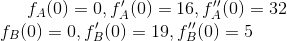 f_A(0)=0, f_A'(0)=16, f_A''(0)=32\newline f_B(0)=0, f_B'(0)=19, f_B''(0)=5