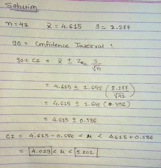 Sokition n=41 % = 4.615 = 2.277 got. Confidence Interval : gor. CI = I Z42 = 4.615 + 1.645 / 2.277 (141 = 4.615 + 1.645 C8.35