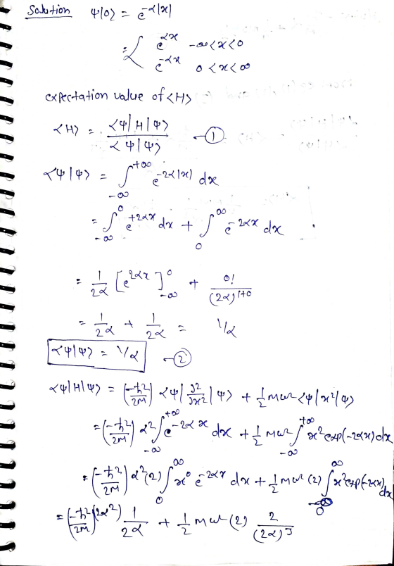 L expectation value of <H> Solution 4102 - © é alal an olaco e are o caloo <47.4197 2414 <H22 7414) = sta 2212) dre 00 - 5° 4
