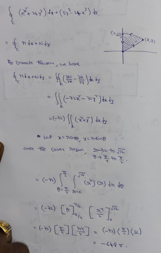 (2 + 24 y²) fx + (542 24 x 3) ty, & Tfx+ Nty By Greents theorem , we have an ar Itaty & txtNty = f ( (( (-728-724) txty R =(-