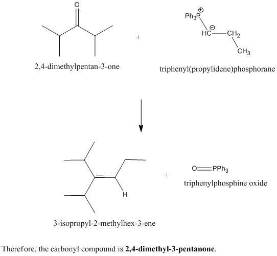 Ph3R CH3 2,4-dimethylpentan-3-one triphenyl(propylidene)phosphorane triphenylphosphine oxide 3-isopropyl-2-methylhex-3-ene Th