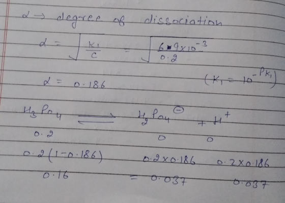 a degree of dissociation 6*4x10-3 (i = to t - 2 = nur 0.2 (1-0 186) 0.16 0.2 x 0.186 0.037 0.2X0 186 7.037