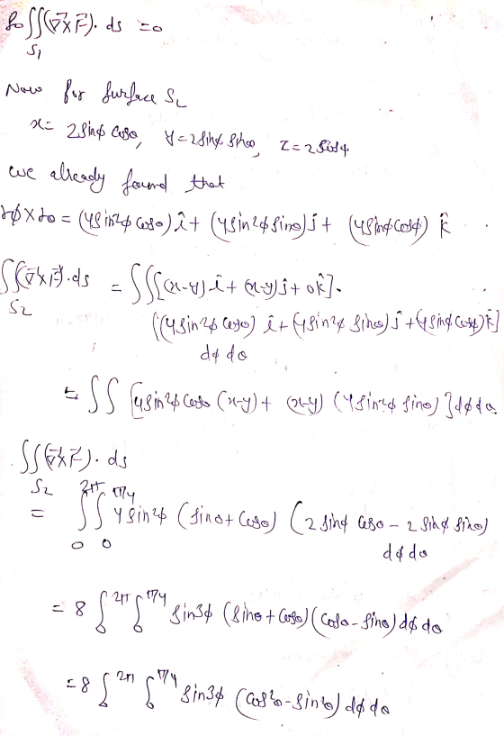 fosf(587). ds to Si Now for Surface su x= 2sing coso, y = 2sihx shoo V=2sing shoes 2= 23614 we already found that rø Xto = (4