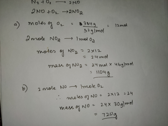 N2t 02 2 NO NO707-2NO moles ৪3649 2gImof 12mel 2mole No2 mol 0 No moles - 2メ12 24met 24 mot X 46gmo 2 mole No mole a 2x12 24