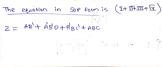 The equation in Sop form is It DIHNITT ABT ABD TAB ct ABC 2= jo 18