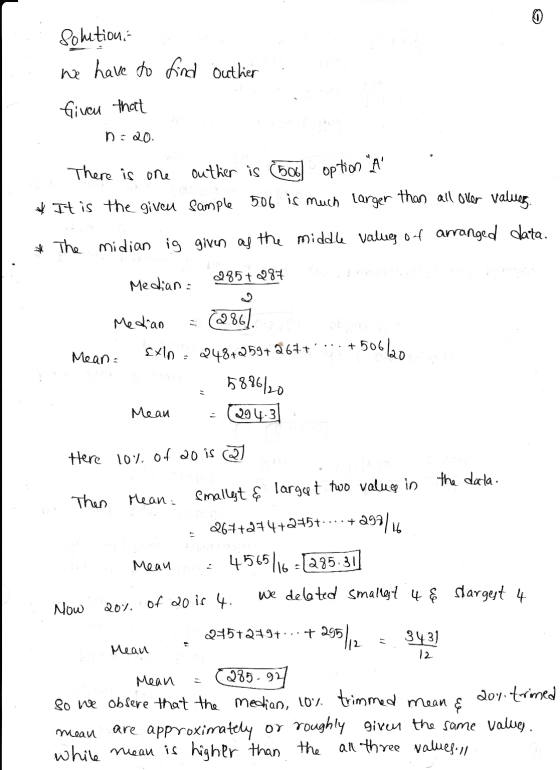 0 Solutionis we have to find outher Given that no 20. There is one outher is (506) Option A * It is the given Sample 506 is