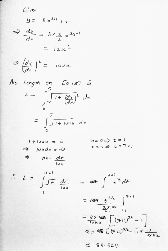 Given 8 3/2 y = dy 8х 3 3- d r 12 2 Jчun Arc Length Co 15 On 5 2 = uun u= 0 t = } 1 yu t juud= dt dr dt )чи. 2 72) 2 = dt - l