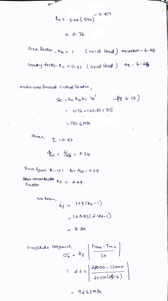 -0.017 Kaz 3.06 (590) = 0.26 size factor, kb = 1 Cancal load) equaten-6-20 lachy fectoi Kc =0.85 (arcal load) eq - 6-255 end