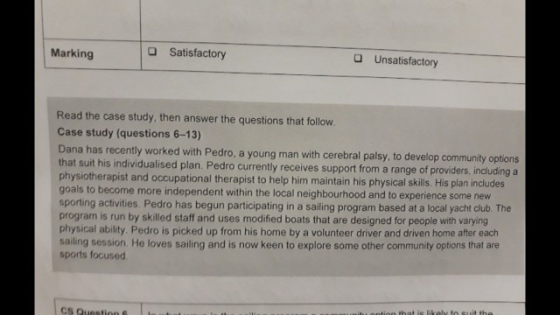 Marking Satisfactory Unsatisfactory Read the case study, then answer the questions that follow Case study (questions 6-13) Da