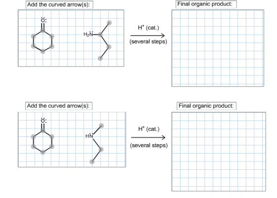For each reaction between a ketone and an amine, d