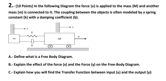 2.- (10 Points) In the following Diagram the force (u) is applied to the mass (M) and another mass (m) is connected to it. Th
