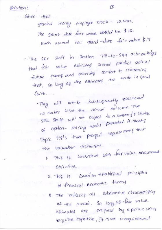 Solution Given 07 that granted money employee stock = 10,000. The grant date fair value would be $10. Each award has grand -