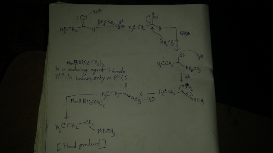 OH Duçite des He CH OH HECH, DIENHH - NICH Oh yo HCCHE Matt BLOCCH₃)2 is a reducing agent it donate Ho to imines. only at pH{