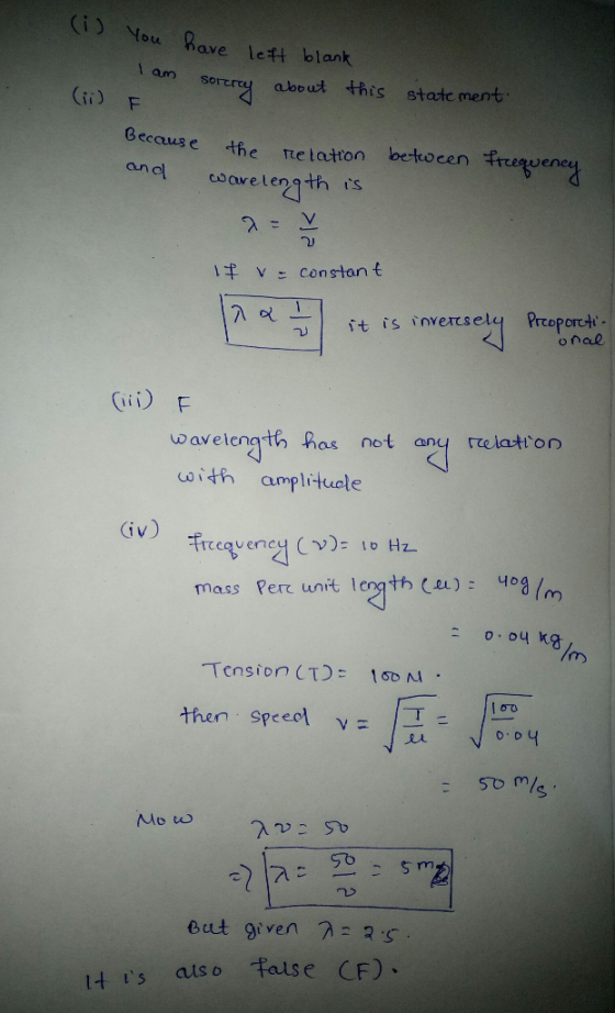 (i You Rave left blank 1 am about this statc ment (G) F Because lbetocen freeuene the retatton and co aveleg th tS E v const