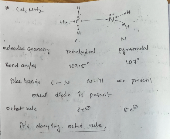 * Ctg retty IŞI Н molecule Geometry Tetralydral Pyranna 107 Bond angles 109,50 e are present polar bonds oveall octat sule C