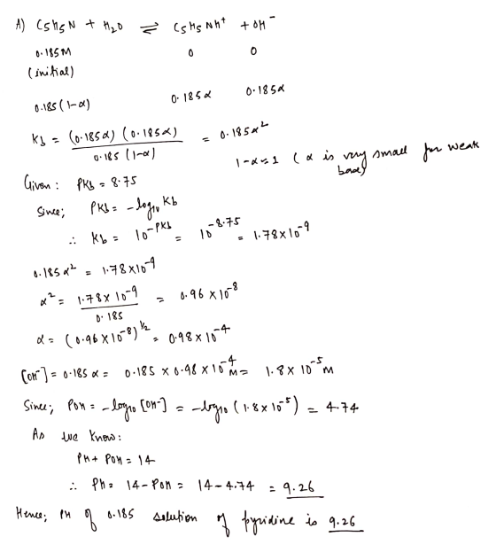 ? (shs Nht + oH A) CS MEN + H2O 0.185M (initial) 0.1854 0.185. 0.18582 laurel (& is very small for weak bad) 0.185 (1-0) Kb =