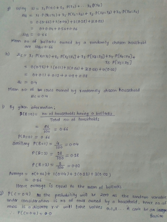 g) using lu=X, P(as) + 22 P(22) + ... Tu Plak) MB = 11.P (W ) + 12. PCX2=17) + 13. PLX3=13) +14 PCX214) = 0.(066)+1(0.04)+2(0