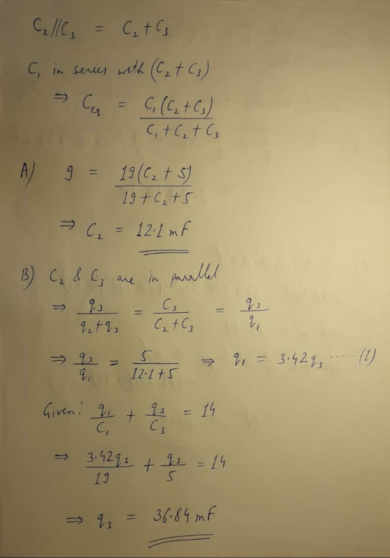 C₂/C3 C₂fC; C, in series with (C₂t (3) C, (C₂ + (3) ct (₂ t C, Car. A) 9 = 9 = 19 (C₂15) 19+c+5 C₂ 12.1 mf in parallel B & C