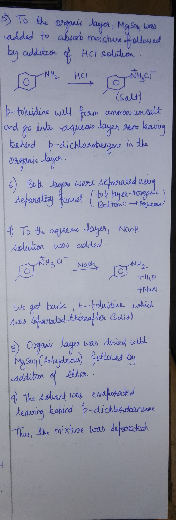 5 To the organic layer, Mason was added to absoob moisture followed by addition of HCl solution NHL Hi Lect (salt) Ip-toluidi