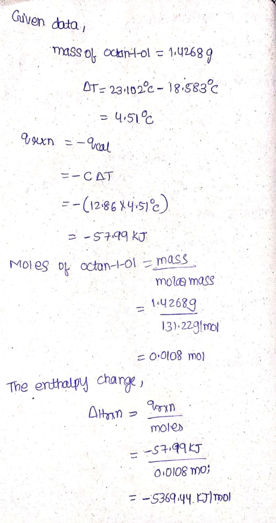 Guven data mass ol ocantol DT- 23102c-18.583c guxn -Val CAT --(1286 1451e) - -S799 kJ Noles DL OCtan-1-olmasS mola mass 14268