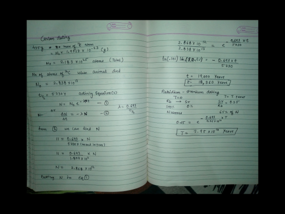 Carbon dating 0,693 xt 5730 2.868 X 10 12 2.838 1013 e 435g = n* mass of the atom, a Nor 10 9927 x 10-23 Cg) atoms 9.9./12 2,