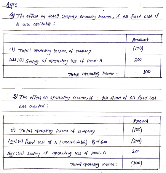 - ANS & 41 The effect on fotor Company A are avoidable : operating income, if all fixed cost of Amount (100) (i) To fest oper