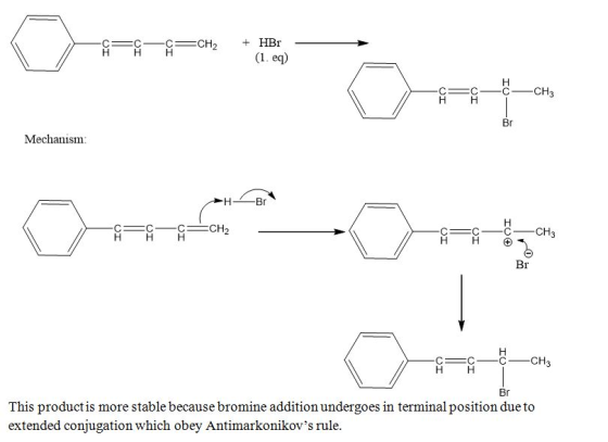 CH2 HBr Br Mechanism HBr НН This productis more stable because bromine addition undergoes in terminal position due to extende