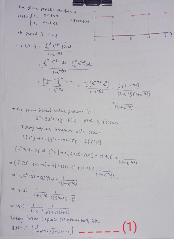 The given periodic function is fit= o<t<4 **** 4<t<8 flt+8)=flt) 12 its period is T = 8 ..L {flt)} se est fetelt 0 l-e-85 {e